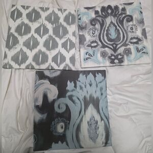 Set of 3 Blue and Gray Decorative Canvas Art Panels